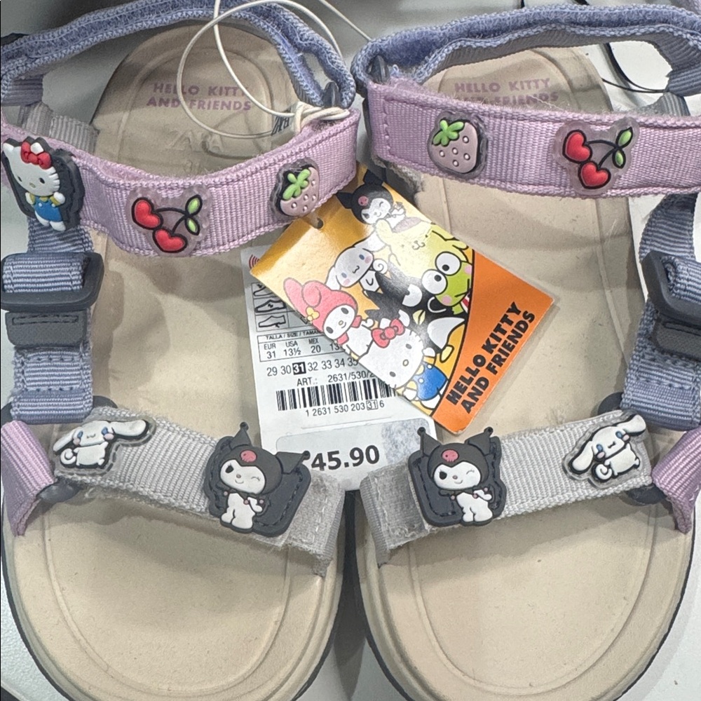 Zara Kids Lavender and Light Gray Hello Kitty Sandals with Charms